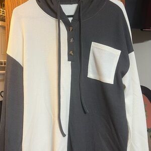 Two-Tone Black and White women’s waffle hoodie.